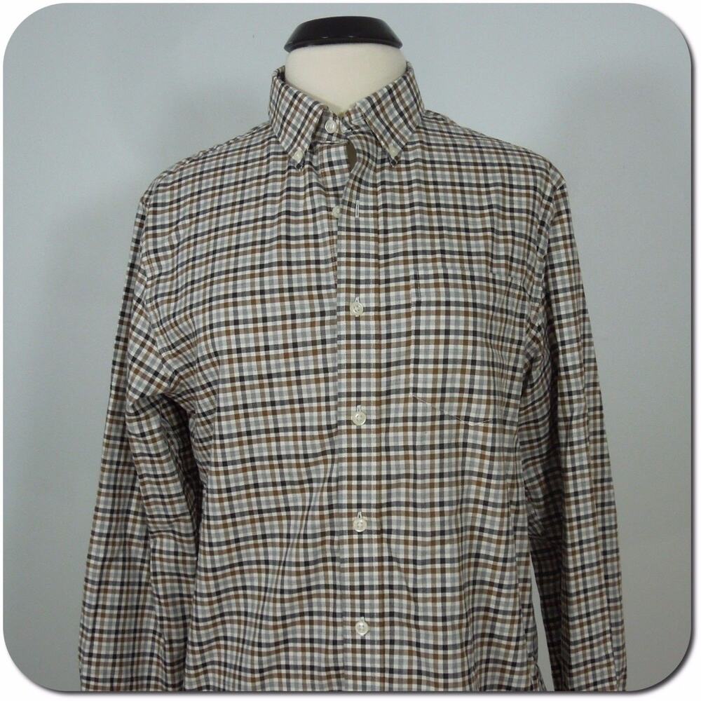 L.L. BEAN Shirt S SMALL Reg Mens Brown Plaid Wrinkle Resistant Long Sleeves
